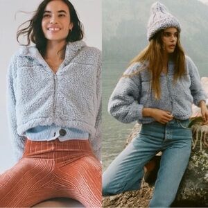 Urban Outfitters BDG Cropped Teddy Hoodie Jacket Size Small Baby Sky Blue